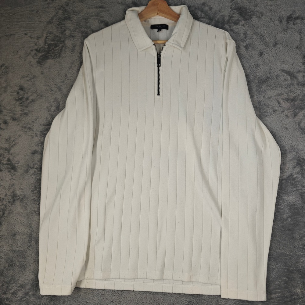 Ted Baker Quarter Zip Pullover Mens Size 5 Cream Ribbed Velour DRYCIDA 514